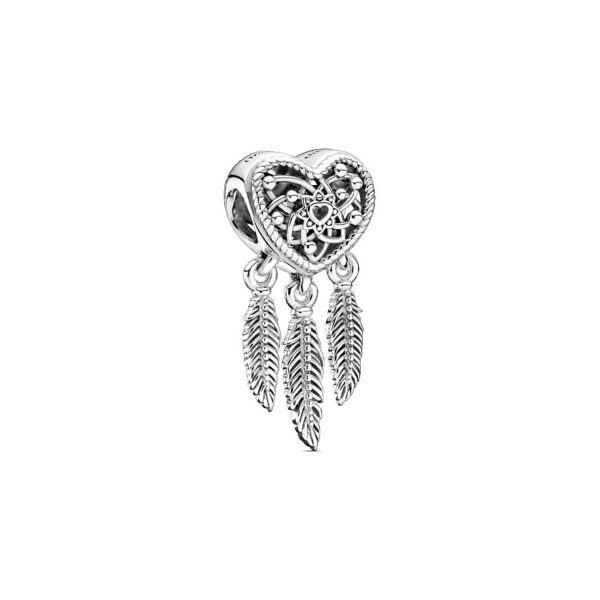 Pandora Charm Moments Offen gearbeitetes Herz & drei Federn Traumfänger 799107C00